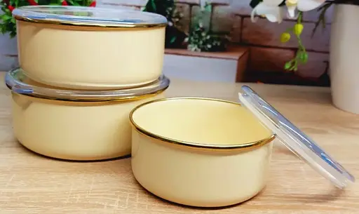 Набор эмалированных контейнеров O.M.S. Collection 10200 для еды 3 предмета Кремовый (Турция) - фото 3