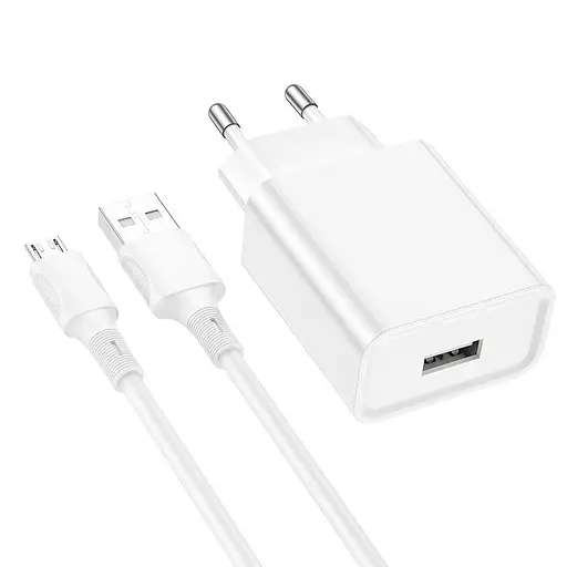 Адаптер мережевий Borofone Micro USB Cable Aspirer BA74A та кабель комплект білий - фото 5