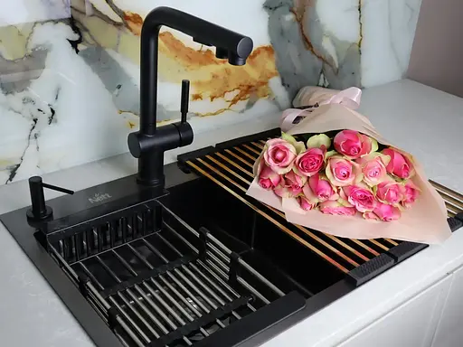 Кухонная мойка черная 45 см накладная 1.5 мм из нержавеющей стали Nett NВ-5245, Черный - фото 8