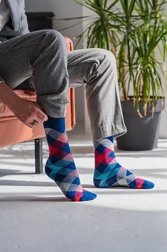 Шкарпетки з принтом ромби високі безшовні якісні ORGANIC cotton JILL ANTONY 42-43, Синій - фото 6