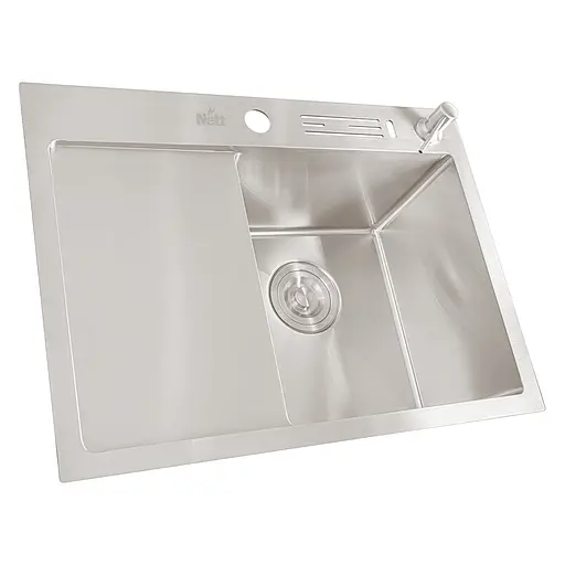 Кухонна мийка накладна з лівим крилом Nett NS-6045(L), Нержавіюча сталь - фото 3