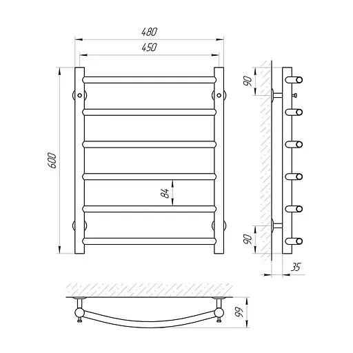 Полотенцесушитель Laris Класcик П6 450x600 71207028, Хром - фото 2