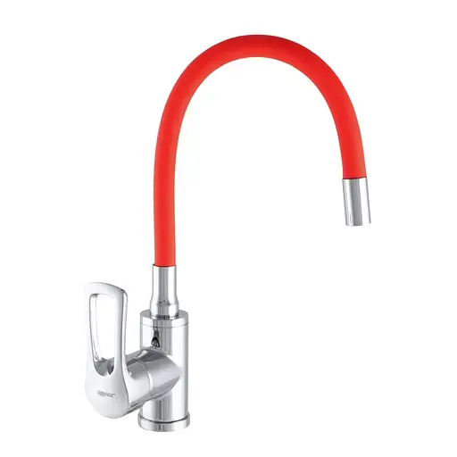 Змішувач для кухні Zerix SAR 181 з червоним силіконовим виливом ZX2672 Хром - фото 1