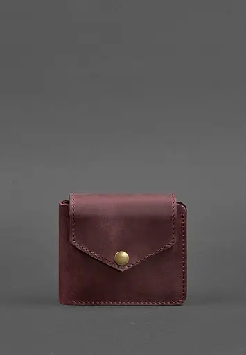 Кожаное портмоне 4.2 на кнопке бордовое Crazy Horse - фото 2