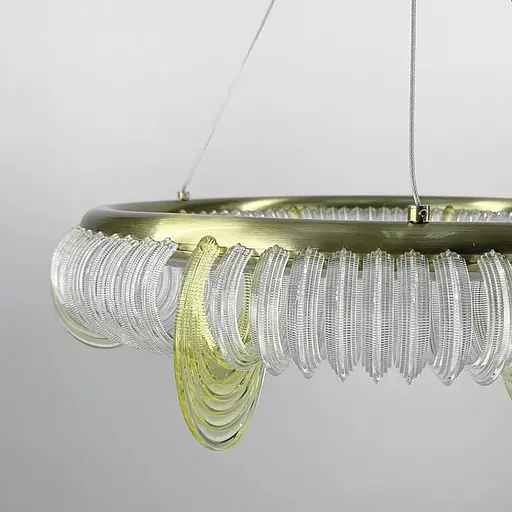 Латунная кольцевая люстра с прозрачными и желтыми пластинами Ø 85 см | Ст. D 236-850 | Line F - фото 3