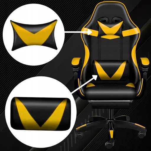 Кресло геймерское PLAYER с подставкой для ног и массажем Black/Yellow (100015) - фото 4