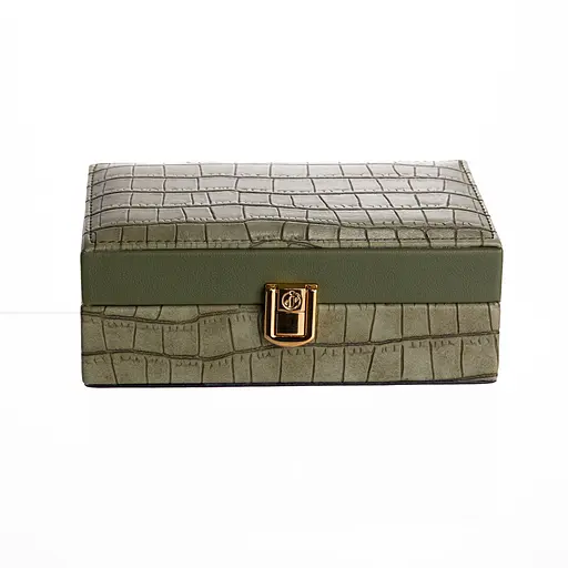 Шкатулка для украшений из экокожи 3 отделения с зеркалом 16×10×6 см органайзер для украшений Зеленый Yiwu HP-5-18GR - фото 6