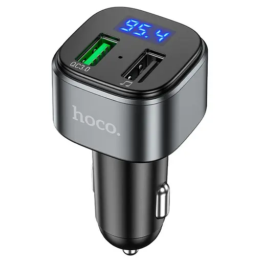 Автомобільний зарядний пристрій Hoco E67 2 USB QC 18W з FM-модулятором сріблясто-чорне - фото 1
