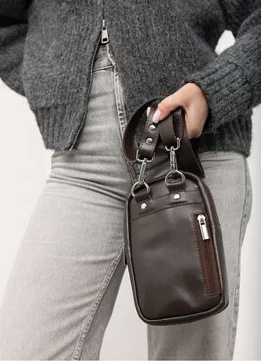 Женская кожаная сумка Sambag Modena для телефона коричневая 19 х 11 х 3 см (96199170) - фото 6