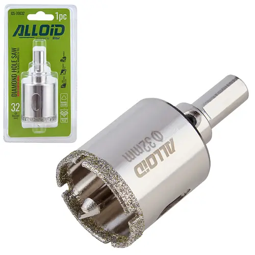 Свердло корончате Alloid Building Tools алмазне по склу та кераміці 32 мм з центрувальним свердлом (GS-70032) - фото 2