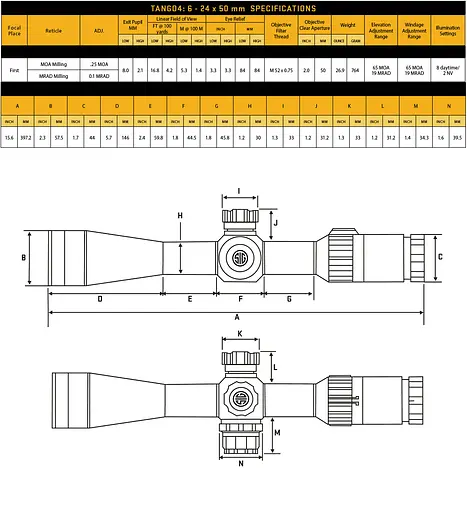 Прицел оптический Sig Optics TANGO4 6-24x50mm, 30mm, FFP, MRAD ILLUM RETICLE, SIDE FOCUS - фото 8