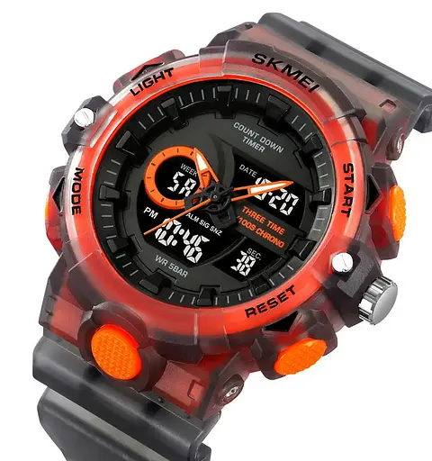 Годинник чоловічий наручний спортивний Skmei 2225 з комбінованим циферблатом (Чорний з помаранчевим) - фото 2