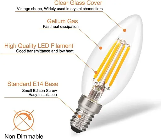 Світлодіодна лампа для свічок GreeHse E14 для люстри, світлодіодна лампа розжарювання E14 4 Вт, 2700 K Тепла біла - фото 2