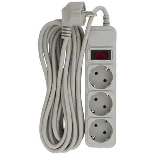 Фильтр сетевой Patron, 3 розетки, 5 м, Grey, 10А, до 2.5 кВт, выключатель, заземление, 3x1 мм² (SP-1035-GR) - фото 1