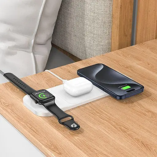 Бездротовий зарядний пристрій Qi Hoco Step 3 in 1 CQ5 iWatch 22.5W - фото 4
