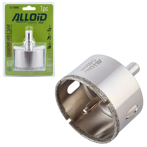 Свердло корончате Alloid Building Tools алмазне по склу та кераміці 60 мм з центрувальним свердлом (GS-70060) - фото 2