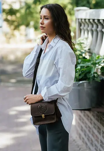 Кожаная женская бохо-сумка Лила темно-коричневая - фото 9