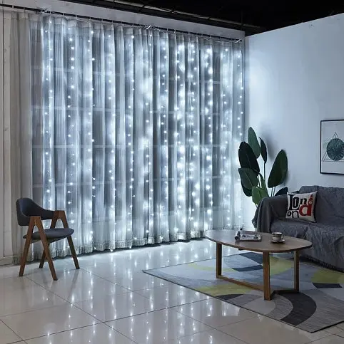 Гірлянда штора Водоспад 3х2 м 400 LED (прозорий шнур з перехідником) Біле світло - фото 2