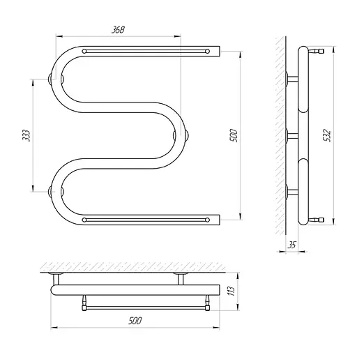 Водяна рушникосушка Laris Змійовик 32 РС3 500x500 с 2-ма полицями 71207201, Хром - фото 2