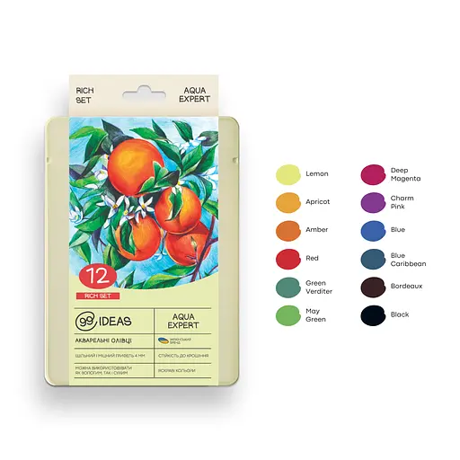 Набор карандашей акварельных 99IDEAS "Aqua Expert" 12 цветов, Rich Set, металлическая коробка, 99AE-12RICH - фото 3