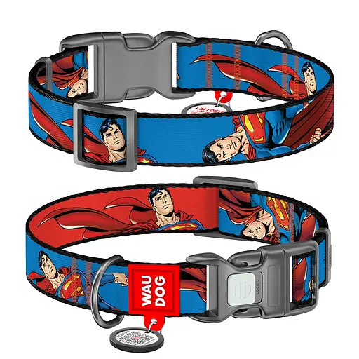 Нашийник для собак нейлоновий Waudog Nylon з QR-паспортом "Сила Супермена" пластиковий фастекс L Ш 25 мм Д 33-49 см