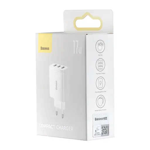 Мережевий зарядний пристрій Baseus Compact Charger 3U 17W EU Білий - фото 2