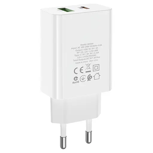 Адаптер живлення зарядний пристрій Borofone BA56A Lavida блок 2 виходи 20 Вт білий - фото 4