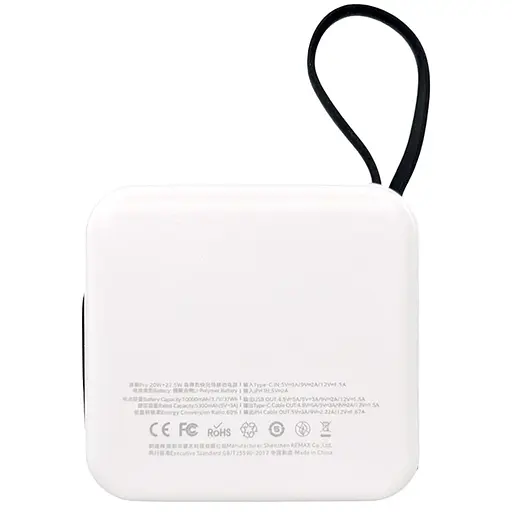 Павербанк Remax RPP-602 / 10000 мАч / до 22.5 Вт / USB-A, USB-C, Lightning / PD+QC / С кабелем / Білий - фото 3