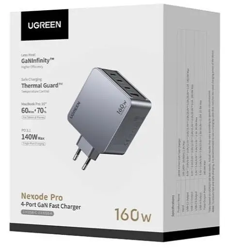 Зарядный адаптер блок питания 4 выхода Ugreen X763 Nexode Pro 160 W 1U + 3C (UGR-25877) - фото 9