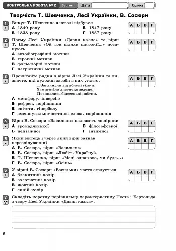 Контроль навчальних досягнень. Українська література 8 клас - фото 3