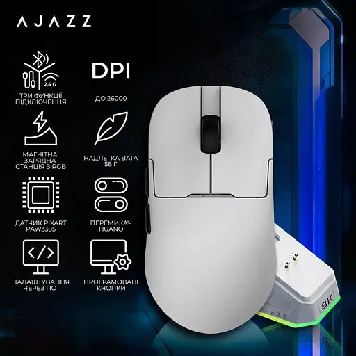 Миша Ajazz AJ159PRO White 8K Charging Dock (AJ159-PRO-W) - фото 5
