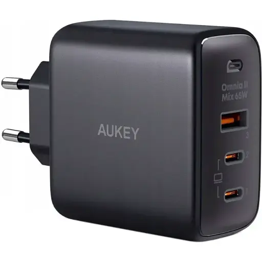 Зарядное устройство адаптер питания 3 выхода 65 Вт Aukey 65 W GaN Power Tech (PA-B6T) U+2C - фото 1