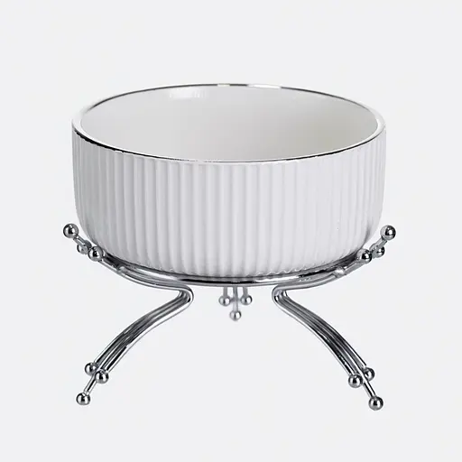 Салатник фарфоровый на металлической подставке Ø16(см) тарелка для салата салатница Серебро Yiwu LB-1568S - фото 2