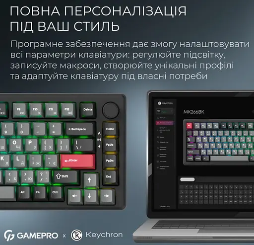 Клавіатура ігрова механічна GamePro MK-266-BK Asgard Yord Keychron Super Red Switch Bluetooth 5.2/2.4 ГГц/USB Black - фото 11