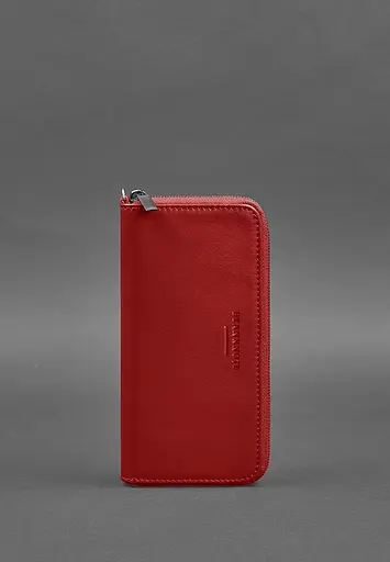 Кожаный портмоне на молнии 6.1 красный - фото 2