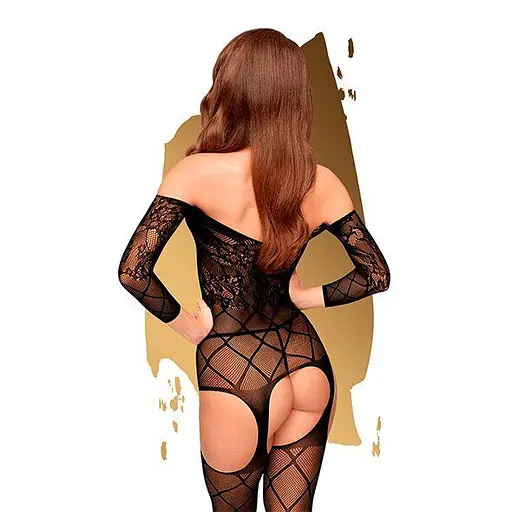 Бодістокінг з флористично-геометричним орнаментом Penthouse - Top-Notch Black XL - фото 2