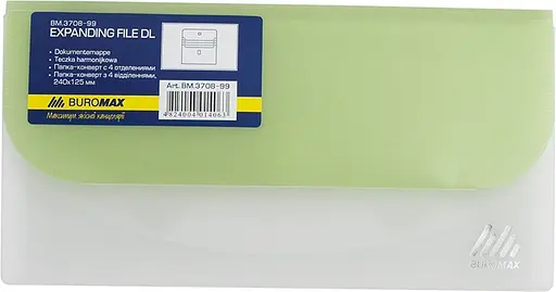 Папка-конверт TRAVEL BM.3708-99 BUROMAX, на липучке, DL, 4 отделения, матовый полупроз.пластик (4823078953162) Зелёный - фото 1