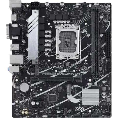 Материнская плата Asus Prime LGA1700, B760M-K D4, B760, 2xDDR4, Int.Video (CPU), 4xSATA3, 2xM.2, 1xPCI-E 16x 4.0, 2xPCI-E 1x 4.0, Realtek 7.1, Realtek 2.5Gb, 5xUSB3.2/4xUSB2.0, VGA/HDMI, MicroATX