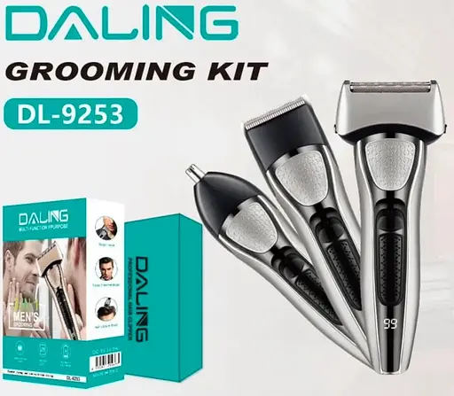 Акумуляторна машинка Daling DL-9253 3 в 1 чоловічий триммер для бороди носа та волосся 5Вт Сірий/Чорний - фото 2