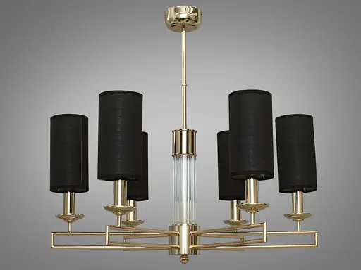 Современная люстра с текстильными абажурами на 6 ламп, цвет-золото. - фото 1