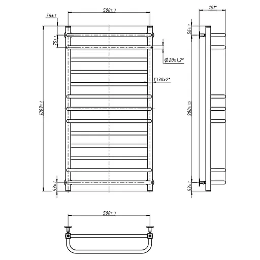 Водяна рушникосушка Navin Грандіс 500x1000, чорний муар 12-228053-3680, Чорний матовий - фото 5