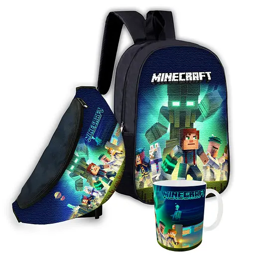 Набор детский Майнкрафт Крипер "Minecraft" рюкзак 36х27см сумка-бананка, кружка с принтом для мальчика (01550)