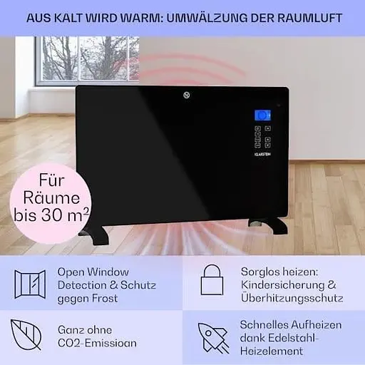 Конвекційний обігрівач Klarstein Norderney 2000 Вт 30 м кв чорний (10032789)  - фото 4