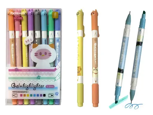 Набор гелевых ручек цветных + текстовыделитель, 8 шт.