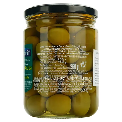 Оливки зелені Diamir з кісточкою Аромат анчоуса Manzanilla 420 г - фото 2