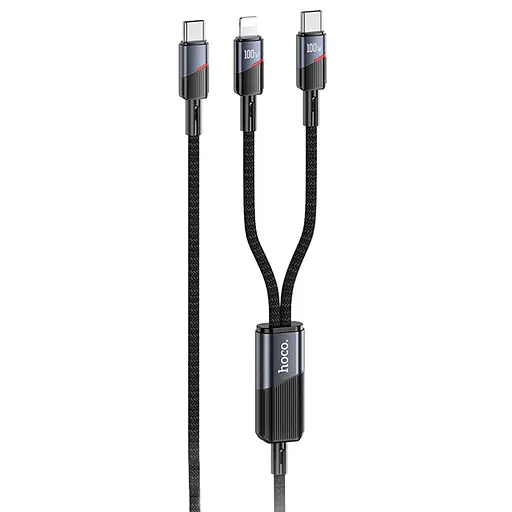 Дата кабель Hoco U139 Type-C to Lightning/Type-C 100W (1.2m) Black