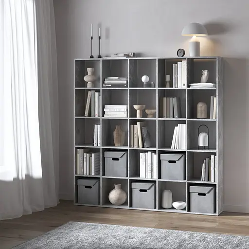Книжная полка стеллаж Vays M-4 Бетон с 25 ячейками ЛДСП 178x29x178 см для дома офиса детской или гостиной