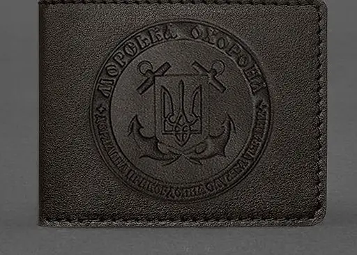 Кожаная обложка на удостоверение морской охраны темно-коричневая - фото 1
