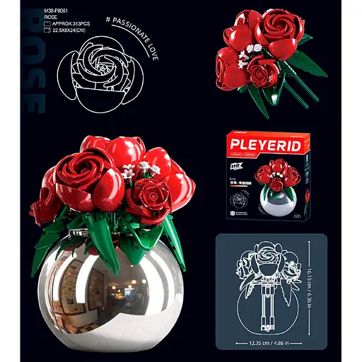 Конструктор SLUBAN Квіти у вазі Троянди, 16.15 см, 22.5x24x8 см