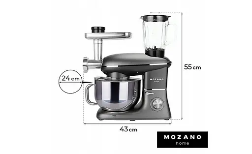 Кухонный комбайн Mozano профессиональный тестомес 3в1 Kitchen Machine 2300 Вт чаша 6,2л Silver Кулинарная книга в подарок - фото 3